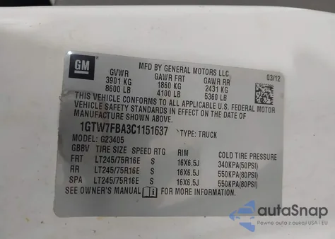 2012 GMC Savana 2500 Work Van from USA, damaged, VIN 1GTW7FBA3C1151637